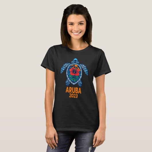 Aruba Zee schildpad Caribe 2023 Hibiscus Flower T-shirt (Voorkant volledig)