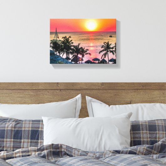 Aruba-zonsondergang Canvas Afdruk (Insitu (Slaapkamer))