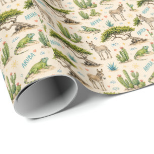 Arubaanse divi boom, ezel, leguaan, cactus cadeaupapier
