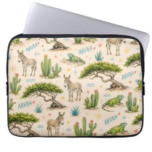 Arubaanse divi boom, ezel, leguaan, cactus laptop sleeve