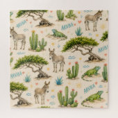 Arubaanse divi boom, ezel, leguaan, cactus legpuzzel (Horizontaal)