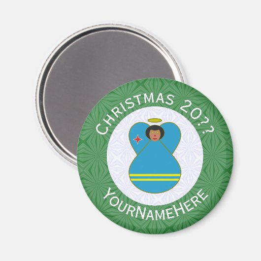 Arubaanse engel kerstvlag gepersonaliseerd magneet (Voorkant / Achterkant)