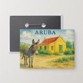 Arubaanse Ezel en Cunucu Huis Aquarel Button (Voorkant / Achterkant)