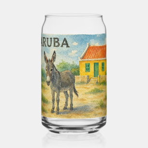 Arubaanse ezel met gele Cunucu huis aquarel Blikvorm Glas