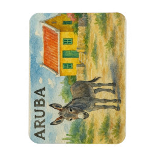 Arubaanse ezel met gele Cunucu huis aquarel Magneet