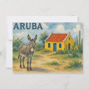 Arubaanse gele cunucu huis met ezel aquarel kaart