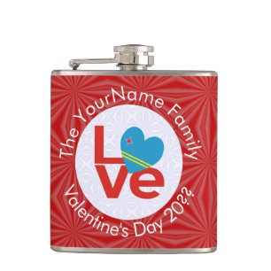 Arubaanse rode letters LOVE Flag gepersonaliseerd Heupfles