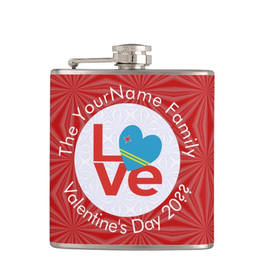 Arubaanse rode letters LOVE Flag gepersonaliseerd Heupfles (Voorkant)