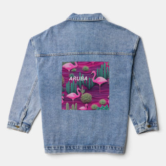 Arubaanse roze flamingo's denim jacket
