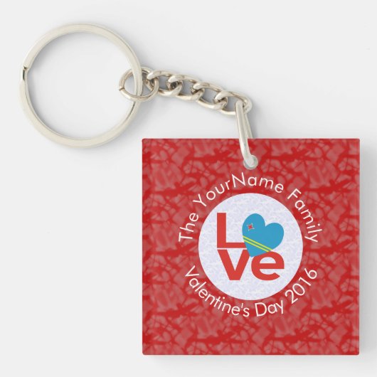 Arubaanse Vlag Hart LIEFDE Rood Gepersonaliseerde Sleutelhanger (Voorkant)