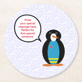 Arubaanse Vlagfeestdag Mevrouw Pinguïn Praten Ronde Kartonnen Onderzetter