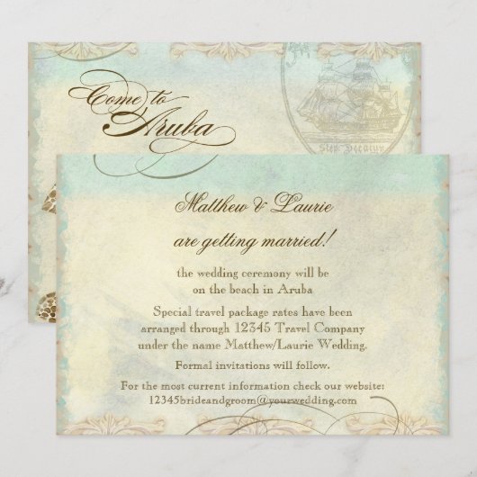 Arubaanse Zeeschildpad Moderne Kust Oceaan Strand Save The Date (Voorkant / Achterkant)