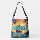 Arubaanse zeilboot zonsondergang crossbody tas (Achterkant)