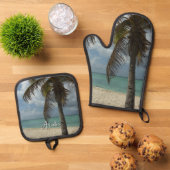 Aruban Beach I Beauful Natuur Scene Ovenwant & Pannenlap Set (Top down)