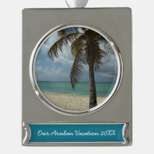 Aruban Beach I Beauful Natuur Scene Verzilverd Banner Ornament