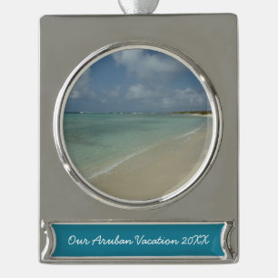 Aruban Beach II Beauful Natuur Scene Verzilverd Banner Ornament