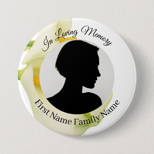 Arum lelie herdenkingsfoto knop ronde button 7,6 cm