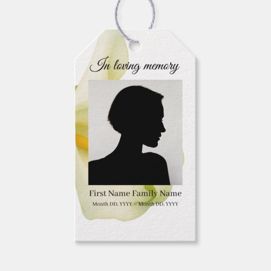 Arum lelie rouwlint labels cadeaulabel (Voorkant)