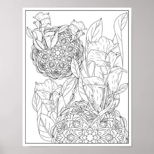 Arum Lelies en bladeren Mandala Adult Coloring Poster (Voorkant)