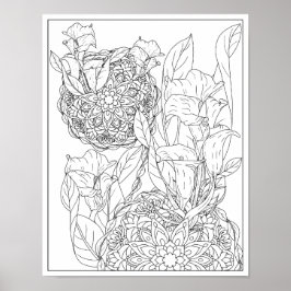 Arum-lelies en bladeren Mandala Kleurboek voor Vol Poster