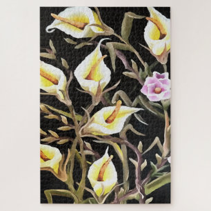 Arum Lily Artistic Floral Design on Black Legpuzzel