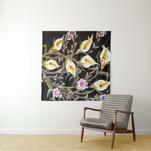 Arum Lily Artistic Floral Design on Black Wandkleed (In Situ (horizontaal))