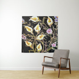 Arum Lily Artistic Floral Design on Black Wandkleed