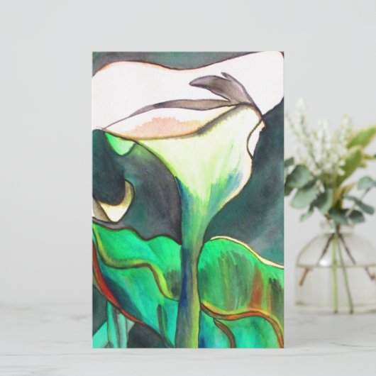 Arum Lily waterverf originele kunst schilderij Briefpapier (Staand voorkant)