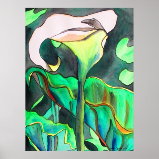 Arum Lily waterverf originele kunst schilderij Poster (Voorkant)