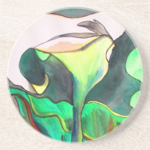Arum Lily waterverf originele kunst schilderij Zandsteen Onderzetter