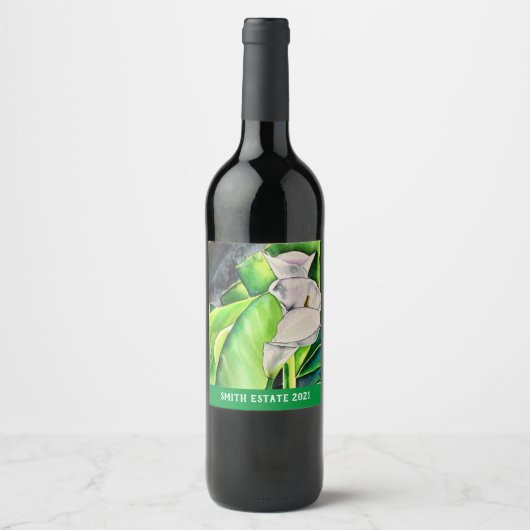 Arum lily white flora waterverf art wine label wijn etiket (Voorkant)