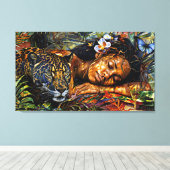 "Arumáya" Jaguar's Bloom - Vrouwen in het Amazoneg Canvas Afdruk (Insitu (Houten vloer))