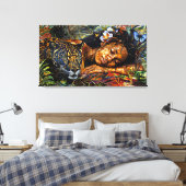 "Arumáya" Jaguar's Bloom - Vrouwen in het Amazoneg Canvas Afdruk (Insitu (Slaapkamer))