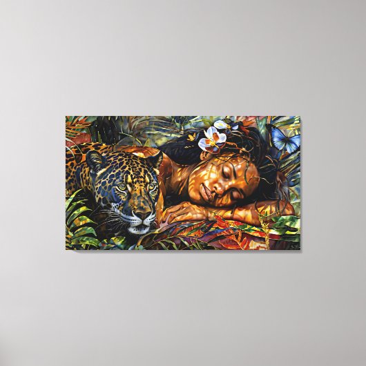 "Arumáya" Jaguar's Bloom - Vrouwen in het Amazoneg Canvas Afdruk (Voorkant)