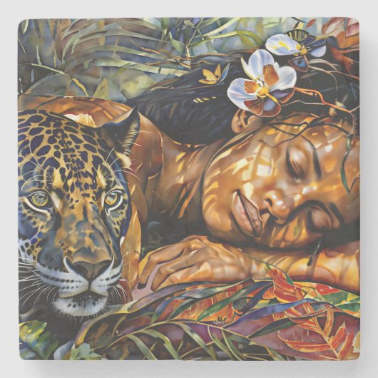 "Arumáya" Jaguar's Bloom - Vrouwen in het Amazoneg Stenen Onderzetter (Voorkant)