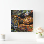 "Arumáya" Jaguar's Bloom - Vrouwen in het Amazoneg Vierkante Klok (Huis)