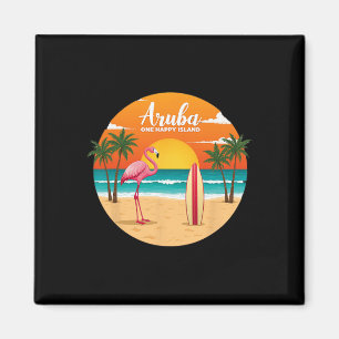 Aru's One Happy Island Flamingo Surfen Tropisch B Magneet