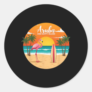 Aru's One Happy Island Flamingo Surfen Tropisch St Ronde Sticker