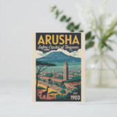 Arusha Tanzania Retro Reisposter Kunst Briefkaart (Staand voorkant)