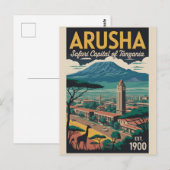 Arusha Tanzania Retro Reisposter Kunst Briefkaart (Voorkant / Achterkant)