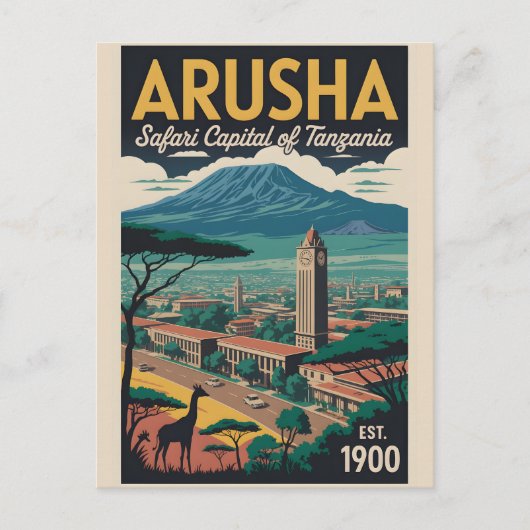 Arusha Tanzania Retro Reisposter Kunst Briefkaart (Voorkant)