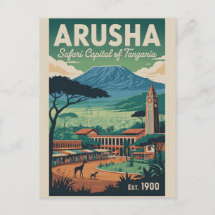 Arusha Tanzania Retro Reisposter Kunst Feestdagenkaart
