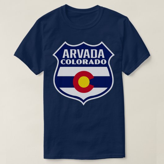 Arvada Colorado Retro Flag Shield Blauw T-shirt (Design voorkant)