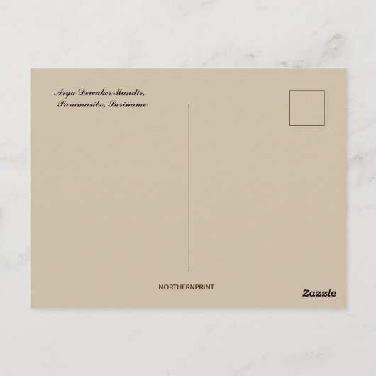 Arya Dewaker Mandir in Paramaribo Suriname Briefkaart (Achterkant)