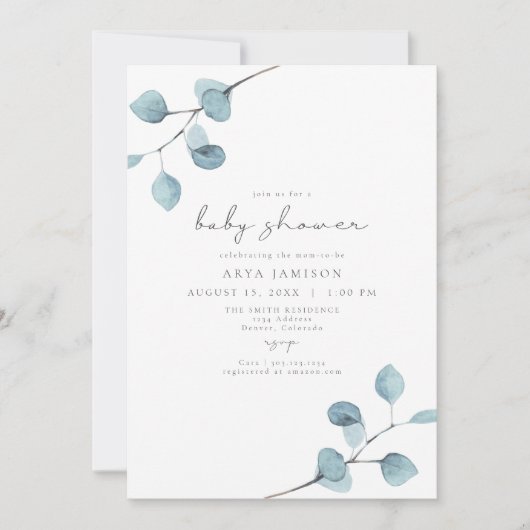 ARYA Rustic Eucalyptus Greenery Baby shower Kaart (Voorkant)