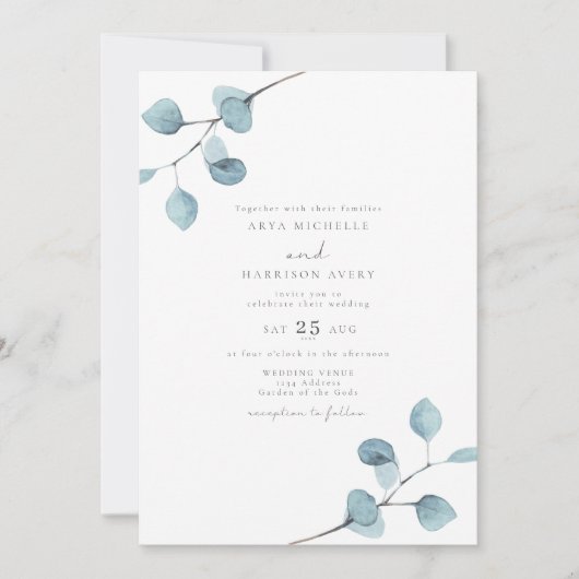 ARYA Rustic Waterverf Eucalyptus Greenery Wedding Kaart (Voorkant)
