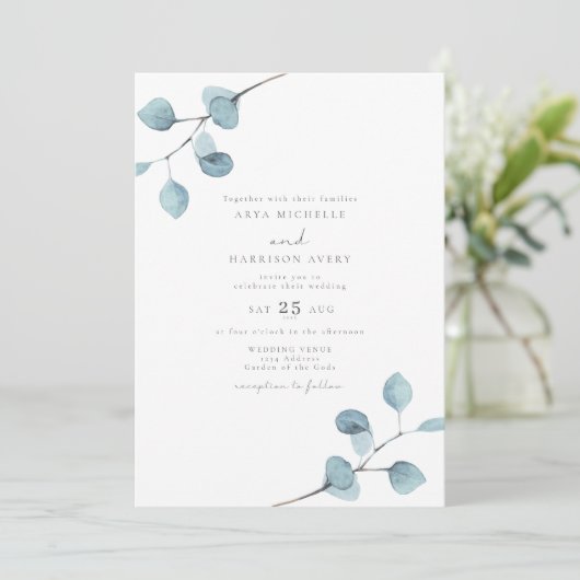 ARYA Rustic Waterverf Eucalyptus Greenery Wedding Kaart (Staand voorkant)