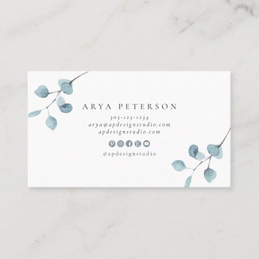 ARYA Rustic Waterverf Sage Eucalyptus Greenery Visitekaartje (Voorkant)