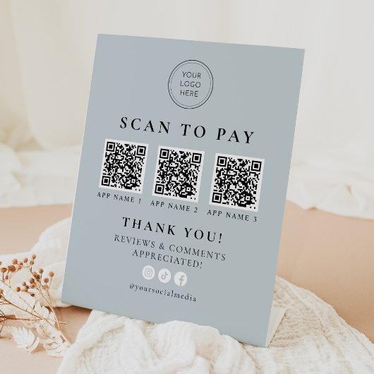 ARYA Sage Green Scan to Pay Business QR Codes Reclamebord Met Voetstuk