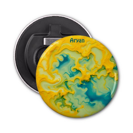 ARYAN ~ Schaduwen van Aqua Yellow Blue 3D ~ Button Flesopener (Voorkant)